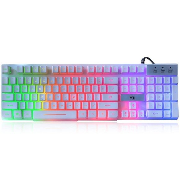 Rii RK100+ White Gaming Multicolor Keyboard USB - Picture 1 of 7